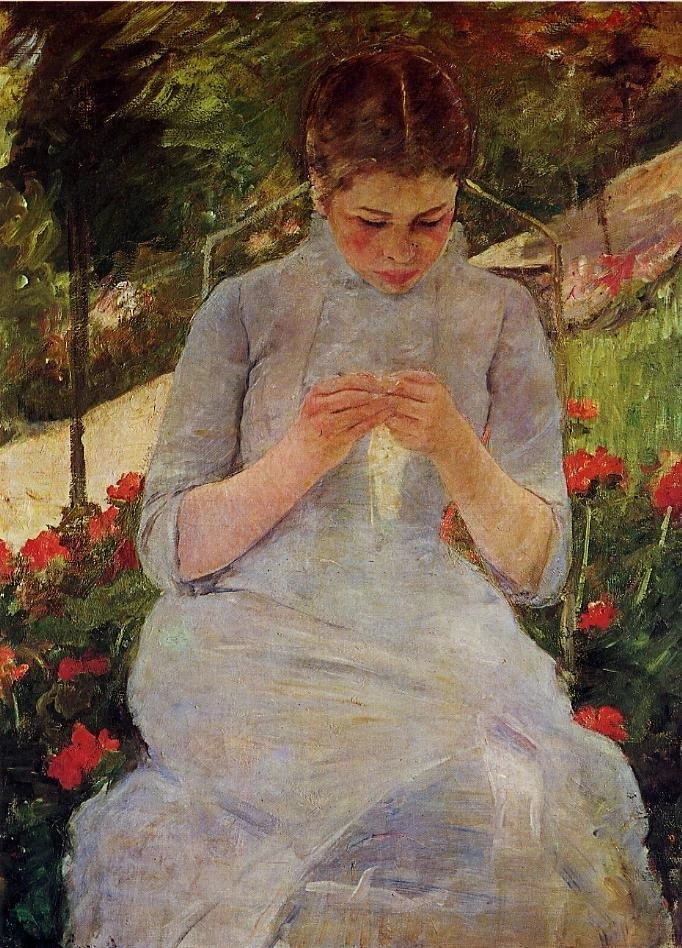 Mary Cassatt - Giovane donna che cuce in un giardino